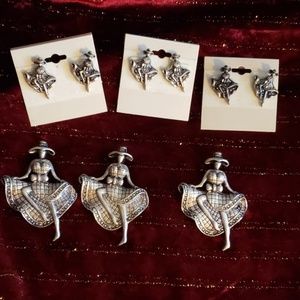 3 sets dancing lady earrings and pendant